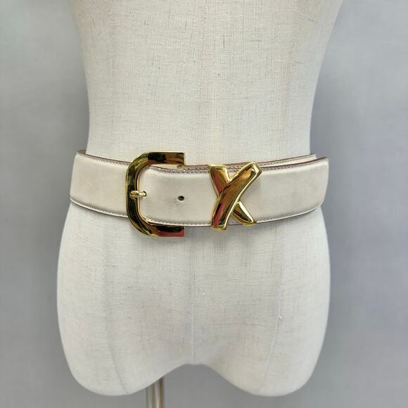 Paloma Picasso Signature "X" Beige Leather Belt Gold
Size Large L/80 Italy - Picture 2 of 16